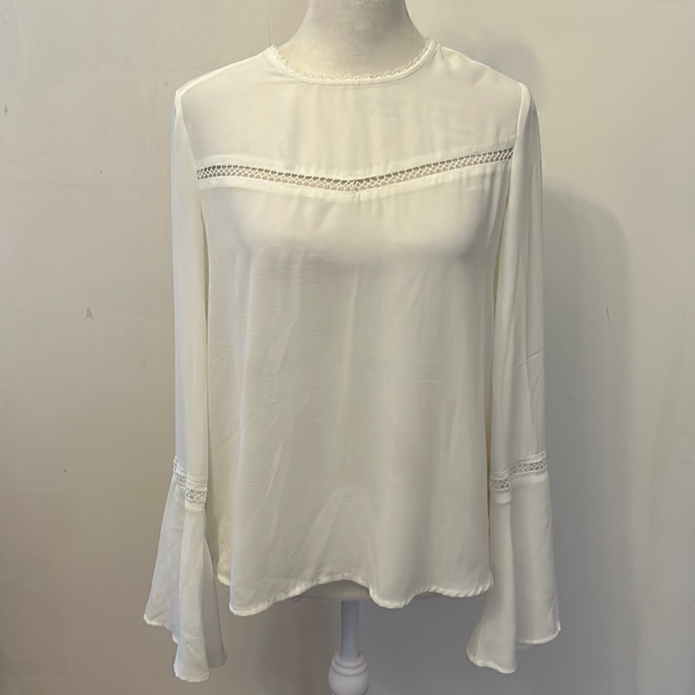 Rebecca Minkoff  cream colored long bell sleeve blouse with cutouts Size XS New